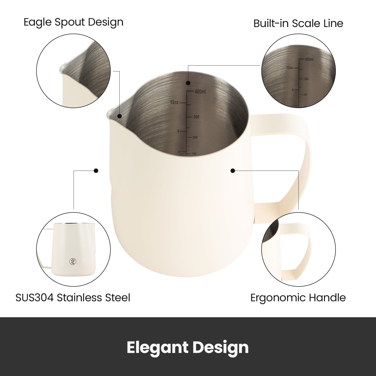 Milk Frothing Pitcher (450ml/15oz) - Gemilai